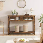 Mesa de entrada de 43.3'', mesa consola de madera con 2 cajones de cristal y estante abierto, almacenamiento detrás del sofá, para sala de estar, pasillo