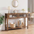 Mesa de entrada de 43.3'', mesa consola de madera con 2 cajones de cristal y estante abierto, almacenamiento detrás del sofá, para sala de estar, pasillo