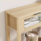 Mesa de entrada de 43.3'', mesa consola de madera con 2 cajones de cristal y estante abierto, almacenamiento detrás del sofá, para sala de estar, pasillo