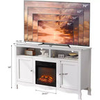 Mueble TV para Chimenea VINGLI de hasta 70 Pulgadas, Centro de Entretenimiento Moderno Francés con Calefactor Eléctrico y Patas Curvas
