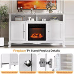 Mueble TV para Chimenea VINGLI de hasta 70 Pulgadas, Centro de Entretenimiento Moderno Francés con Calefactor Eléctrico y Patas Curvas