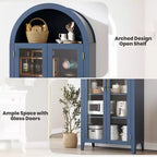63.2 Gabinete de despensa de cocina con arco, estante de exhibición de 5 niveles con estante ajustable y 2 puertas grandes de vidrio, para cocina, comedor, sala de estar