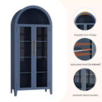 63.2 Gabinete de despensa de cocina con arco, estante de exhibición de 5 niveles con estante ajustable y 2 puertas grandes de vidrio, para cocina, comedor, sala de estar