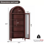 63.2 Gabinete de despensa de cocina con arco, estante de exhibición de 5 niveles con estante ajustable y 2 puertas grandes de vidrio, para cocina, comedor, sala de estar