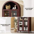 63.2 Gabinete de despensa de cocina con arco, estante de exhibición de 5 niveles con estante ajustable y 2 puertas grandes de vidrio, para cocina, comedor, sala de estar
