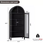 63.2 Gabinete de despensa de cocina con arco, estante de exhibición de 5 niveles con estante ajustable y 2 puertas grandes de vidrio, para cocina, comedor, sala de estar
