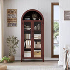 63.2 Gabinete de despensa de cocina con arco, estante de exhibición de 5 niveles con estante ajustable y 2 puertas grandes de vidrio, para cocina, comedor, sala de estar