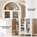63.2 Gabinete de despensa de cocina con arco, estante de exhibición de 5 niveles con estante ajustable y 2 puertas grandes de vidrio, para cocina, comedor, sala de estar