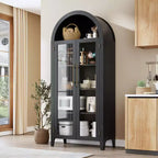 63.2 Gabinete de despensa de cocina con arco, estante de exhibición de 5 niveles con estante ajustable y 2 puertas grandes de vidrio, para cocina, comedor, sala de estar