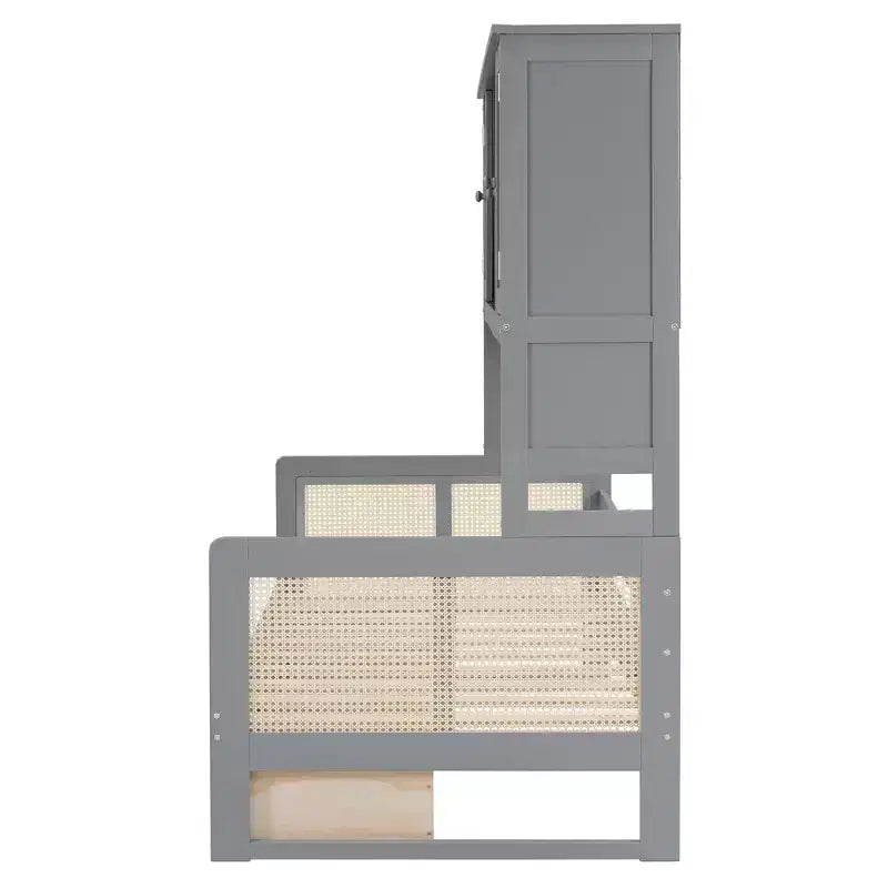 Sofá cama doble/matrimonial con estantería de almacenamiento, sofá cama de madera con armarios y estantes de almacenamiento
