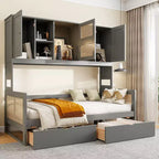 Sofá cama doble/matrimonial con estantería de almacenamiento, sofá cama de madera con armarios y estantes de almacenamiento