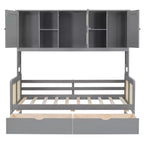 Sofá cama doble/matrimonial con estantería de almacenamiento, sofá cama de madera con armarios y estantes de almacenamiento