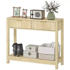 HOMCOM Mesa consola moderna de 35 pulgadas con almacenaje, mesa estrecha para pasillo con cajones de paneles estriados y estante para sala de estar, natural