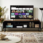 Mueble de TV Moderno de Temperatura Media de 63 Pulgadas | Puertas con Rejilla de Listones y Almacenamiento Ideal para Sala de Estar, Dormitorio y Centro de Entretenimiento