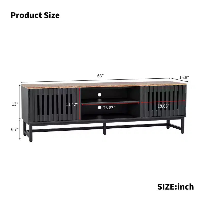 Mueble de TV Moderno de Temperatura Media de 63 Pulgadas | Puertas con Rejilla de Listones y Almacenamiento Ideal para Sala de Estar, Dormitorio y Centro de Entretenimiento