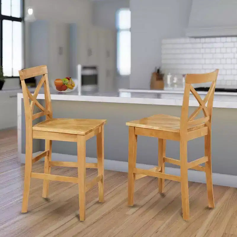 HomeStock Taburete de barra de mostrador de madera de respaldo alto con acabado marrón de 41.5 pulgadas de alto con forma rectangular sin tapizar