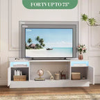 Mueble de TV moderno con iluminación LED, que incluye armarios de almacenamiento y estantes, adecuado para dormitorios y salas de estar.