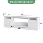 Mueble de TV moderno con iluminación LED, que incluye armarios de almacenamiento y estantes, adecuado para dormitorios y salas de estar.