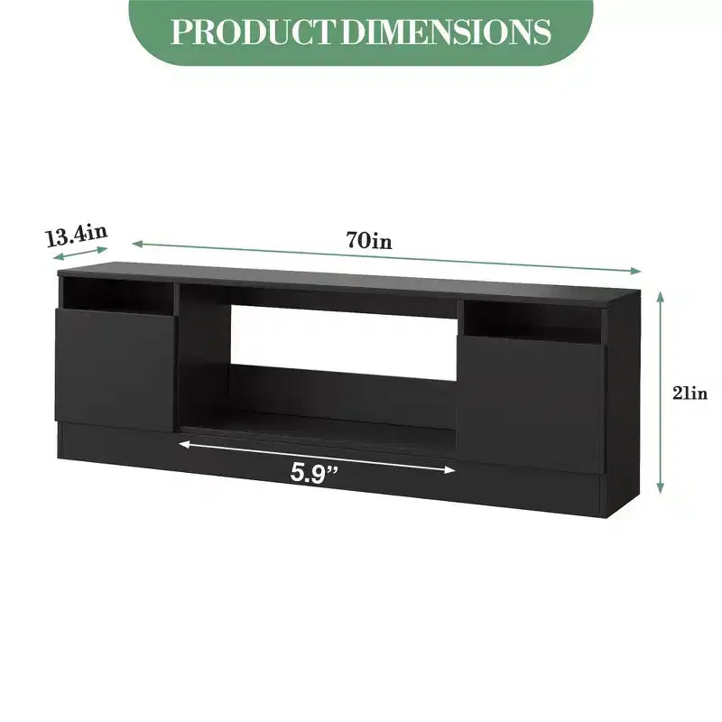 Mueble de TV moderno con iluminación LED, que incluye armarios de almacenamiento y estantes, adecuado para dormitorios y salas de estar.