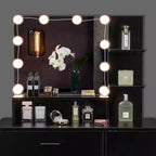 VINGLI Tocador con Espejo y Luces, Tocador de Maquillaje con Cajones y Taburete para Dormitorio, Negro