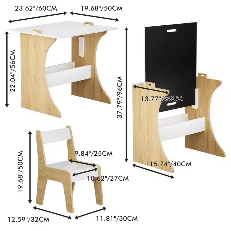 Juego de mesa Whisen para niños con una silla, mesa de estudio de madera multifuncional para niños - Tablero convertible - Blanco