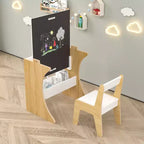 Juego de mesa Whisen para niños con una silla, mesa de estudio de madera multifuncional para niños - Tablero convertible - Blanco
