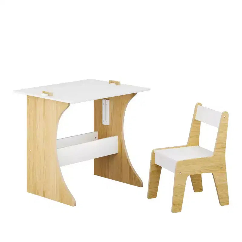 Juego de mesa Whisen para niños con una silla, mesa de estudio de madera multifuncional para niños - Tablero convertible - Blanco