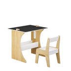 Juego de mesa Whisen para niños con una silla, mesa de estudio de madera multifuncional para niños - Tablero convertible - Blanco