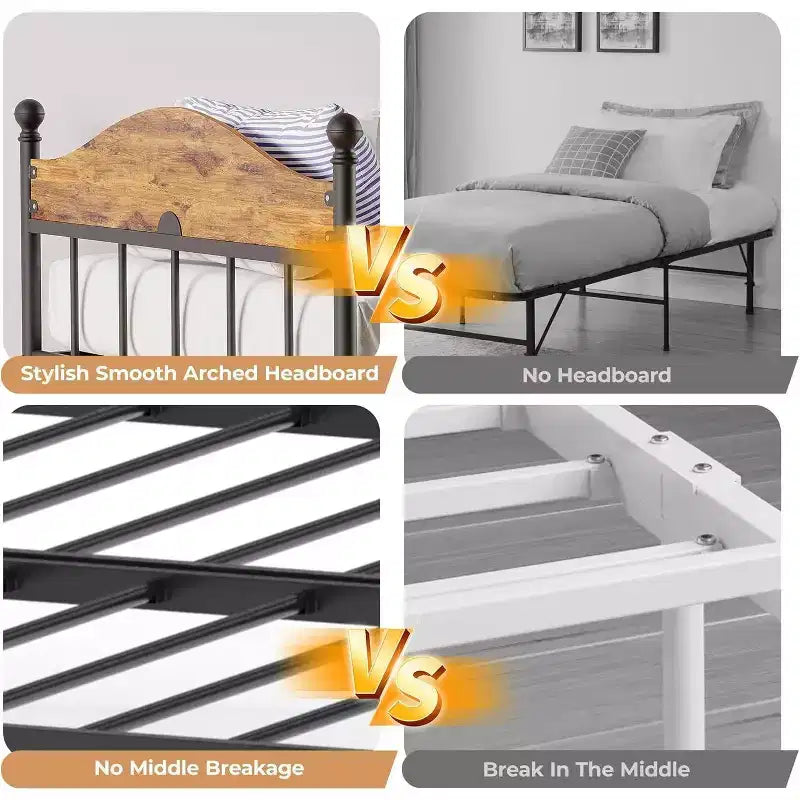Acekool Sofá cama con nido elevable, estructura de cama doble de metal con cabecero convertible en sofá, soporte de listones de acero reforzado, marrón rústico