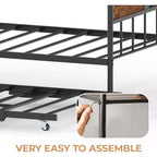 Acekool Sofá cama con nido elevable, estructura de cama doble de metal con cabecero convertible en sofá, soporte de listones de acero reforzado, marrón rústico