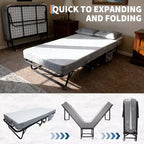 Cama plegable Coolmee con colchón, cama plegable portátil con ruedas y bolsillo lateral de almacenamiento para oficina, dormitorio, ahorro de espacio, fácil almacenamiento