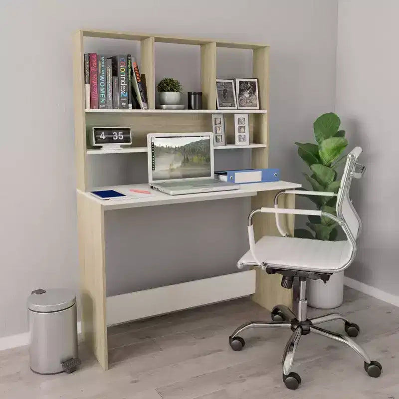 Escritorio flotante moderno Clihome, escritorio flotante con 3 estantes, escritorio de computadora montado en la pared con acabado mate para espacios pequeños