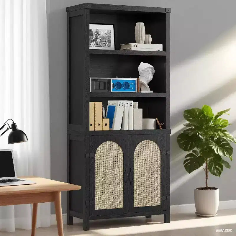Estantería y Librería con Puertas, Estantería Alta de 180 cm con Armarios de Almacenamiento para Oficina en Casa