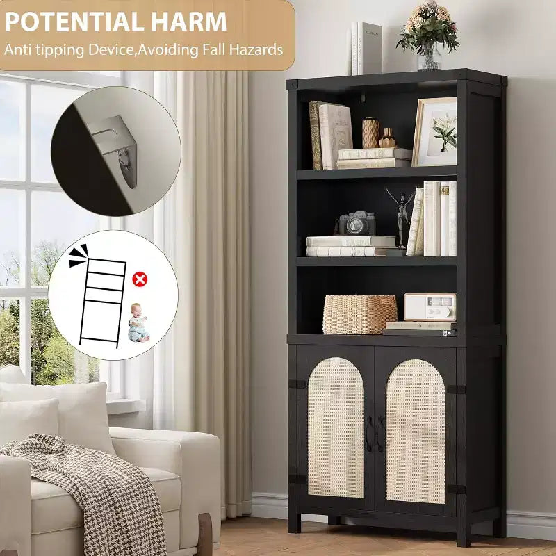 Estantería y Librería con Puertas, Estantería Alta de 180 cm con Armarios de Almacenamiento para Oficina en Casa