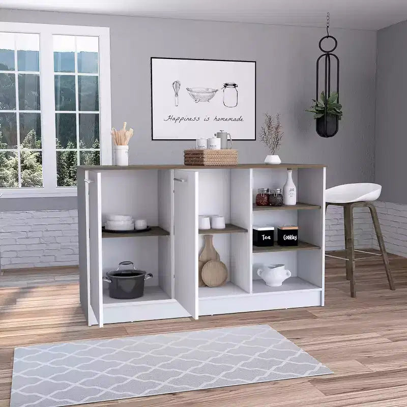 HomeStock 35 pulg. de alto. Islas de cocina de aglomerado con 2 puertas y 5 estantes