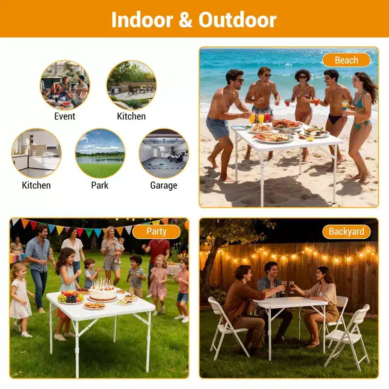 Mesa Plegable Cuadrada de 34, Mesa Plegable Portátil Multifuncional para Cartas con Asa de Transporte para Uso en Interiores, Exteriores, Camping, con Superficie de Plástico