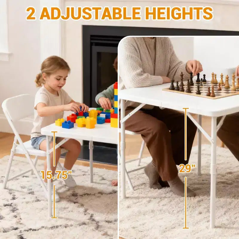 Mesa Plegable Cuadrada de 34, Mesa Plegable Portátil Multifuncional para Cartas con Asa de Transporte para Uso en Interiores, Exteriores, Camping, con Superficie de Plástico