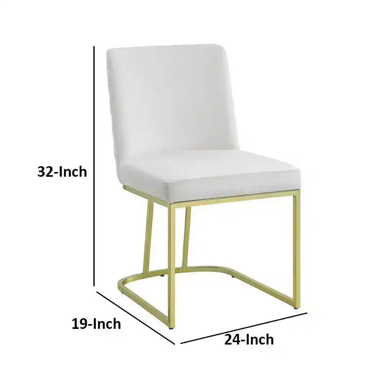 Juego de 2 sillas de comedor Royal Hampton de 24 pulgadas, terciopelo suave blanquecino, base de metal dorado