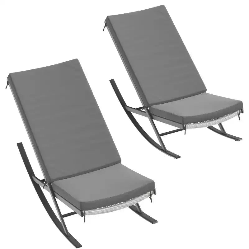 Juego de 2 mecedoras para exteriores, sillas mecedoras para patio, silla mecedora de ratán para exteriores con cojines para porche delantero, jardín