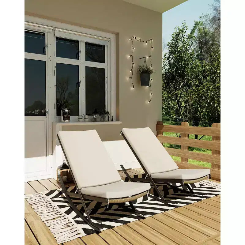 Juego de 2 mecedoras para exteriores, sillas mecedoras para patio, silla mecedora de ratán para exteriores con cojines para porche delantero, jardín
