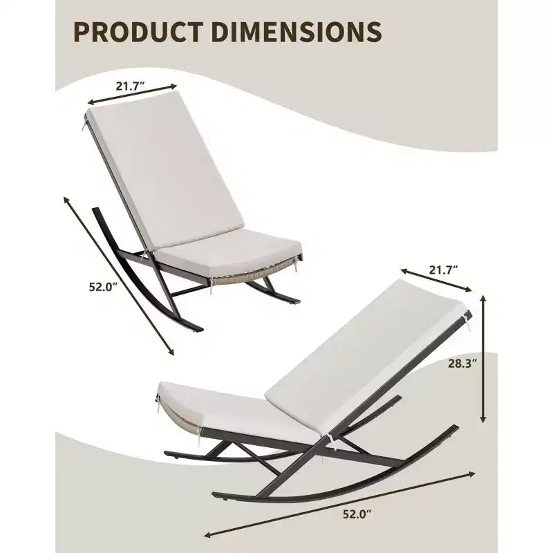 Juego de 2 mecedoras para exteriores, sillas mecedoras para patio, silla mecedora de ratán para exteriores con cojines para porche delantero, jardín