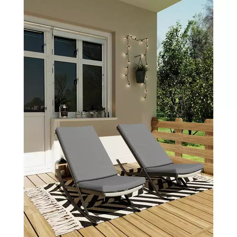 Juego de 2 mecedoras para exteriores, sillas mecedoras para patio, silla mecedora de ratán para exteriores con cojines para porche delantero, jardín