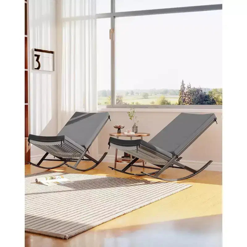 Juego de 2 mecedoras para exteriores, sillas mecedoras para patio, silla mecedora de ratán para exteriores con cojines para porche delantero, jardín