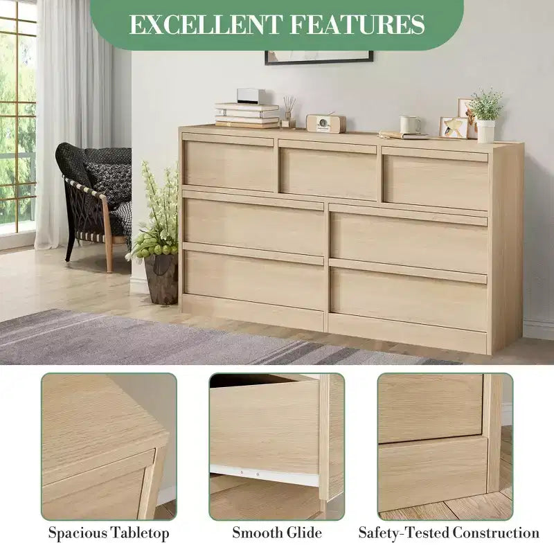 Cómoda, aparador de madera duradero con cajones y encimera espaciosa, muebles de dormitorio de estilo escandinavo, para sala de estar, pasillo