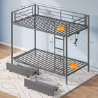 Litera metálica Greenstell, armazón de cama con cajones de almacenamiento y estación de carga y luz LED, con barandilla de seguridad y escaleras, negro