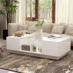 Mesa de centro Famapy blanca de alto brillo con LED, almacenamiento multizona con cajón y compartimentos abiertos