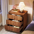 Mesita de noche Lantine con 3 cajones, mesita de noche de estilo rústico con elegantes diseños, mesita auxiliar industrial para dormitorio, color marrón