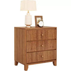 Mesita de noche Lantine con 3 cajones, mesita de noche de estilo rústico con elegantes diseños, mesita auxiliar industrial para dormitorio, color marrón