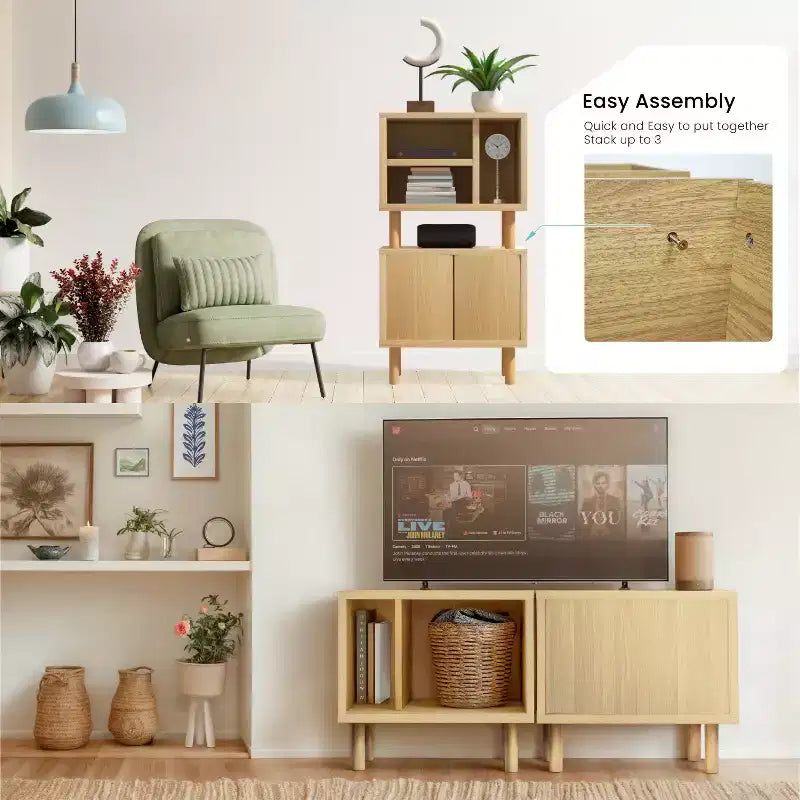 Mesa auxiliar de almacenamiento apilable Home Zone Living con puerta y estantes personalizables