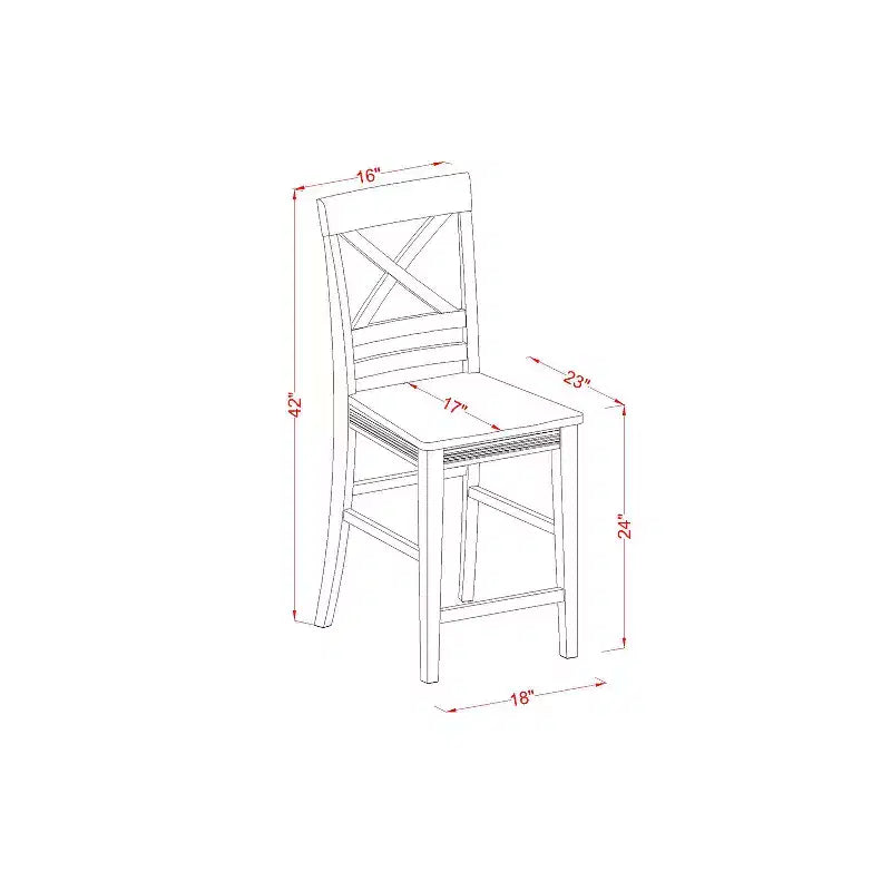 Juego de mesa a la altura de la encimera - Mesa de pub y taburetes de 5 piezas - Juego de comedor de cocina redondo - Acabado blanco roto y cerezo